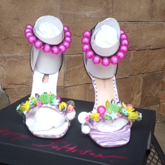 Betsey Johnson Shoes - Betsey Johnson Pink and White Heels with Embellishments